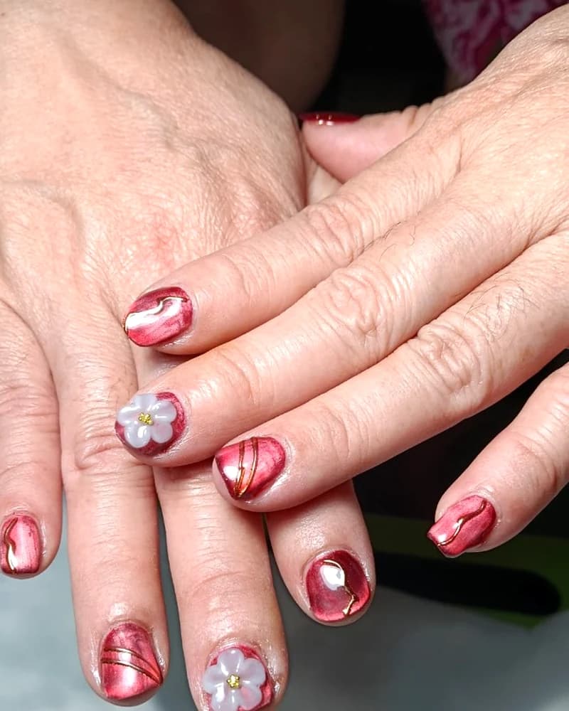 Ruby Metallic & 3D Cherry Blossom